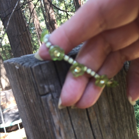 Vintage necklace and bracelet in green and gold flapper girl style - Picture 4 of 10